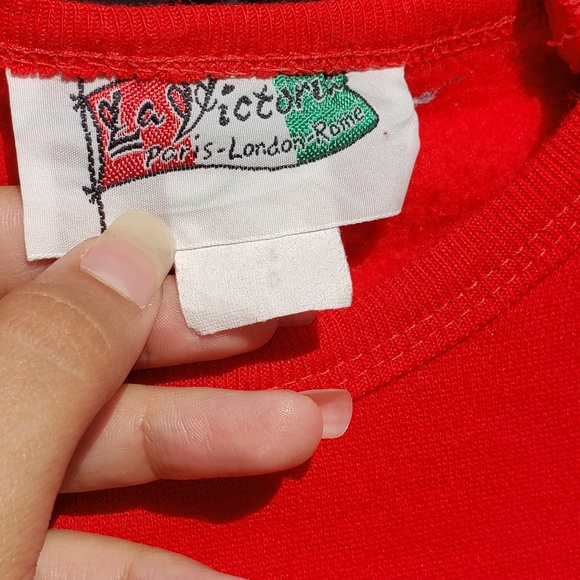 Vintage Bright Red Sweater w/ Ruffle Sleeves - S/M - Picture 3 of 4